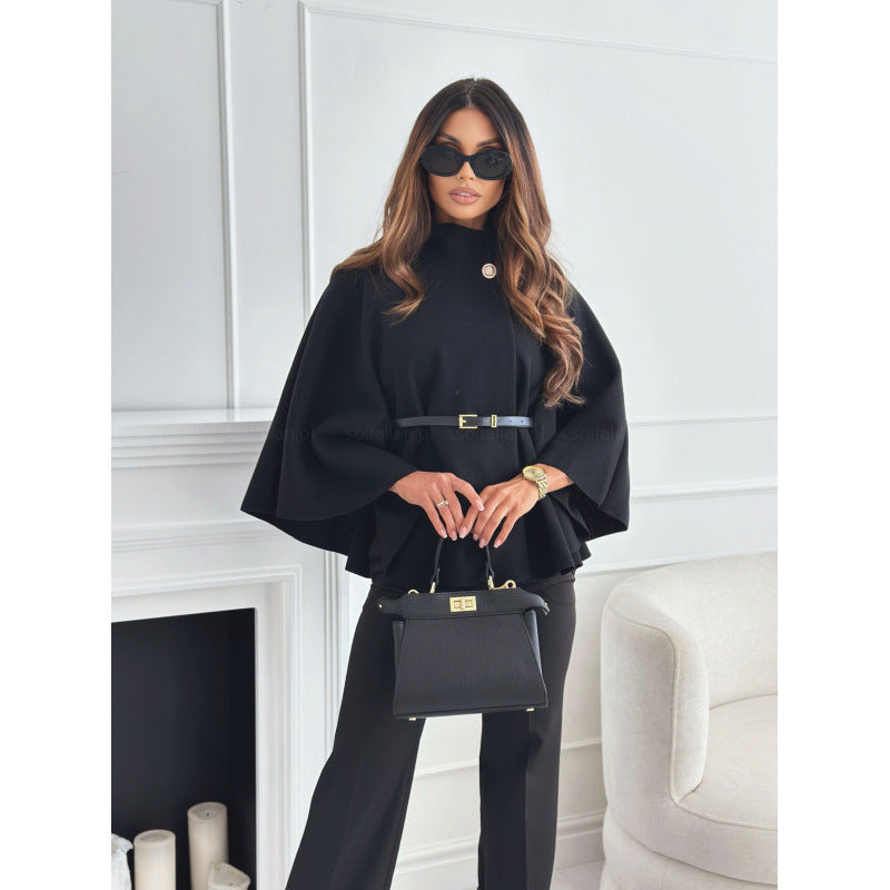 Ladies trendy and elegant poncho with belt at the waist Lune London