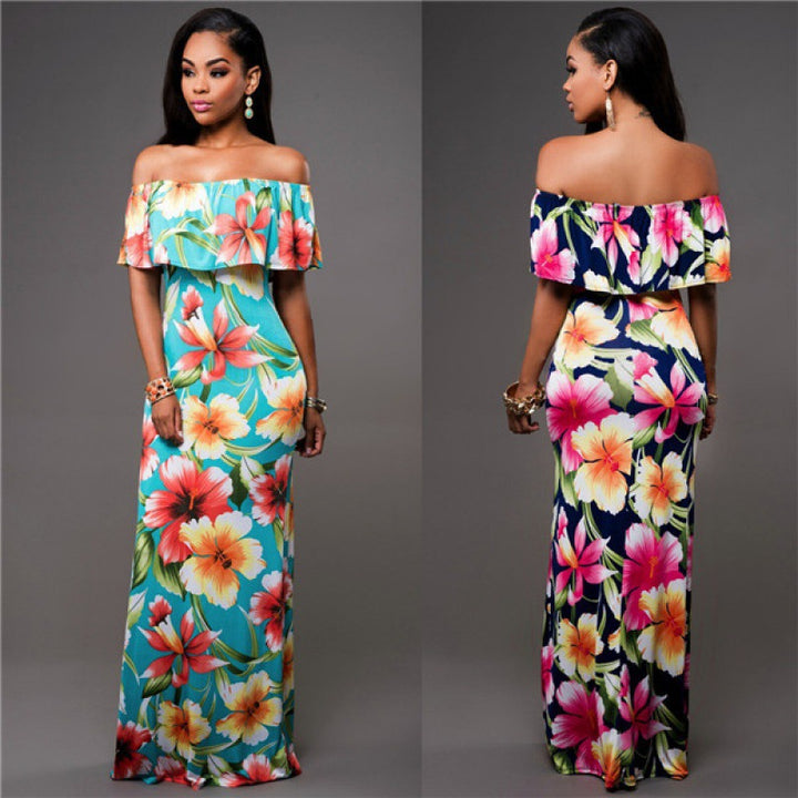 Robe maxi pour femmes avec décolleté bardot et motifs floraux Chic & Stil