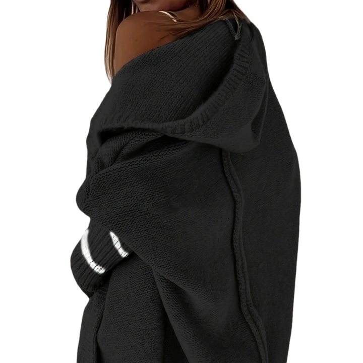 Ladies oversized knitted poncho with hood Lune London