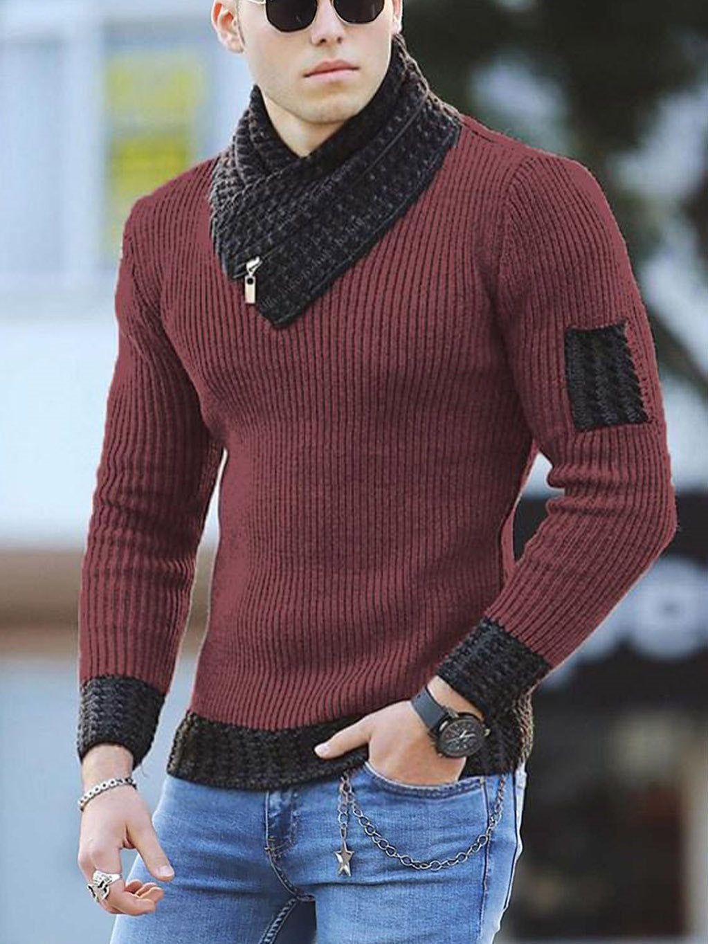 Lune London | Men's knitted pullover with modern collar and zipper
