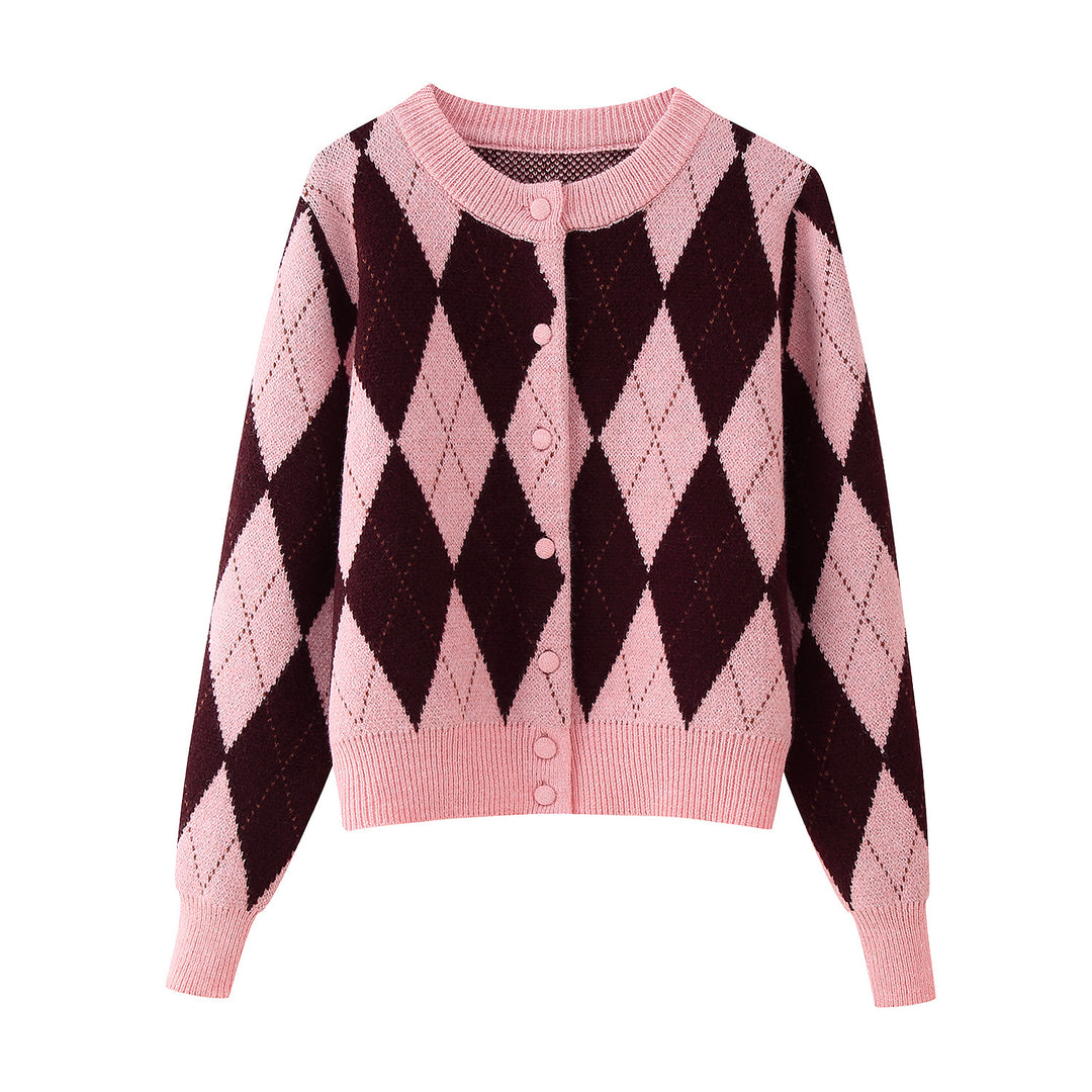 Women's knit jacket with diamond pattern and button closure Lune London
