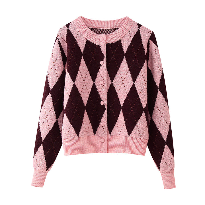 Women's knit jacket with diamond pattern and button closure Lune London