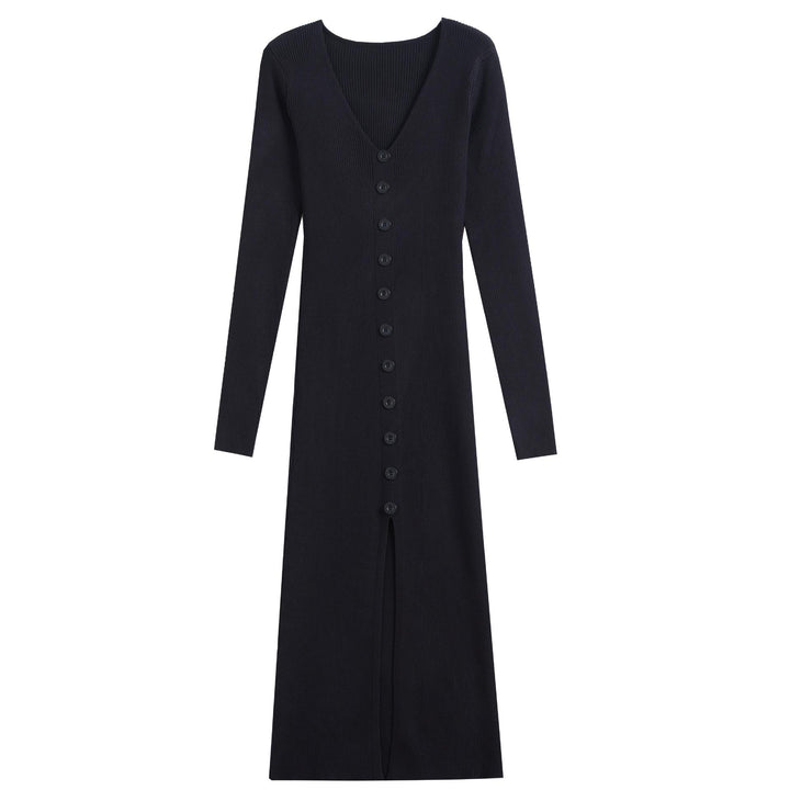 Robe en maille pour femme avec décolleté en V et boutonnage continu Chic & Stil
