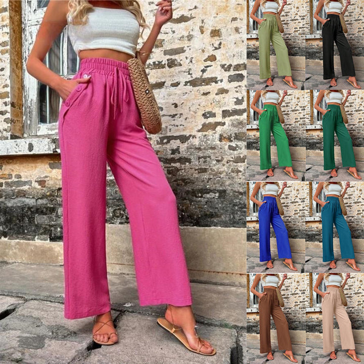 Women Stylish Leisure Pants with Elastic Waistband and Side Pockets Lune London