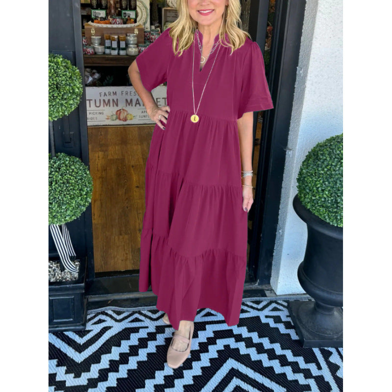 Maxi dress with long sleeves for women with V-neck and ruffle detail Lune London