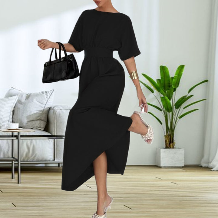 Elegant midi dress for women with back neckline and bow ribbons Lune London