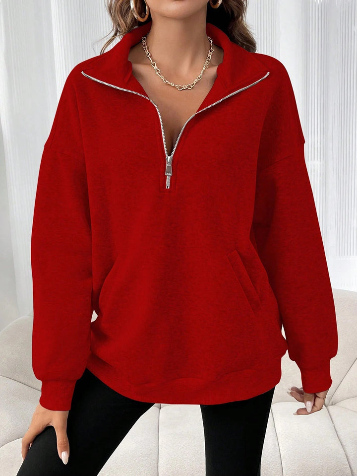 Women's Casual Sweat Pullover with Half Zipper and Side Pockets Chic Und Stil