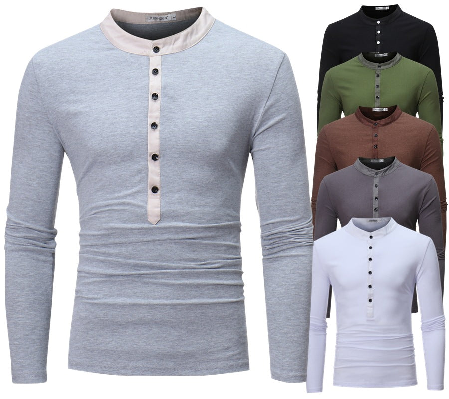 Men's long sleeve shirt with trendy high collar and button detail Lune London