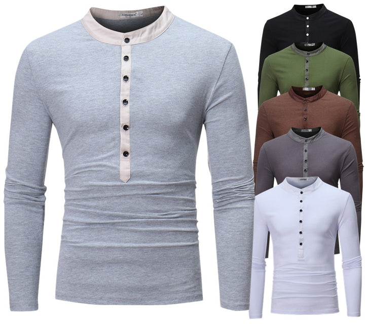 Men's long sleeve shirt with trendy high collar and button detail Lune London