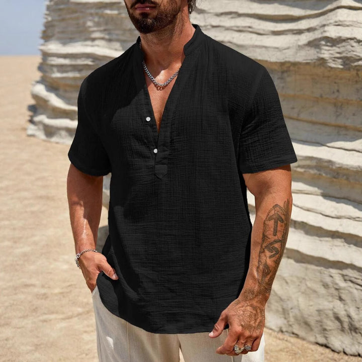 Casual long sleeve shirt for men with stand collar and modern button detail Lune London