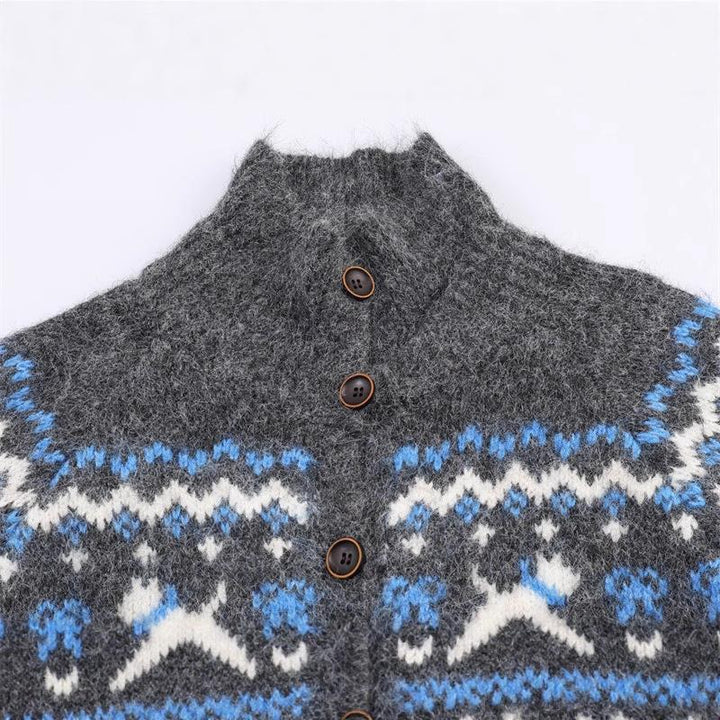 Knit jacket for women with Nordic pattern and high collar Lune London