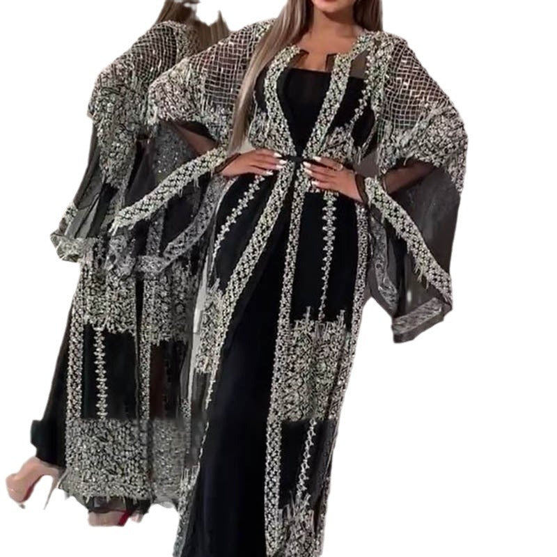 Ladies Elegant Evening Dress with Intricate Lace and Sequin Embellishments Lune London