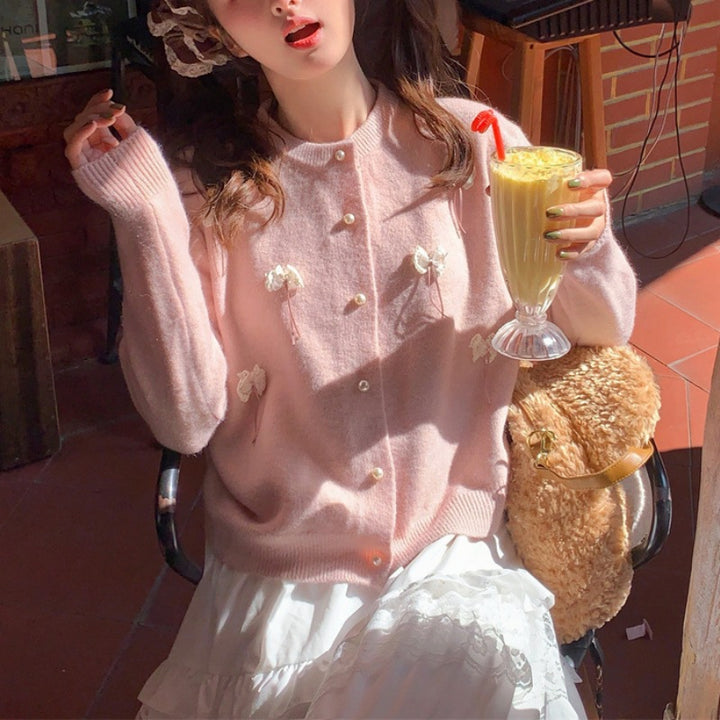 Cardigan Kawaii pour Femme avec Nœuds Décoratifs et Perles Chic & Stil