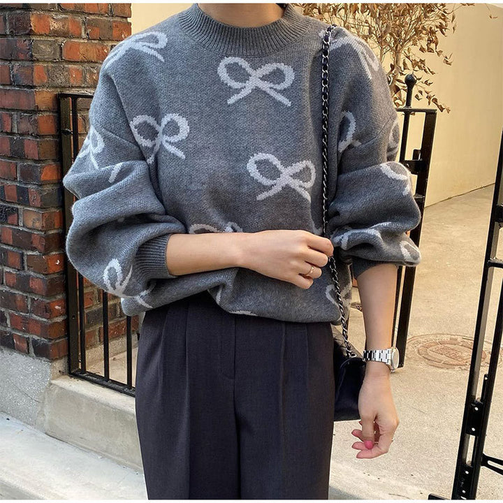 Ladies Soft Sweater with Romantic Bow Pattern Lune London