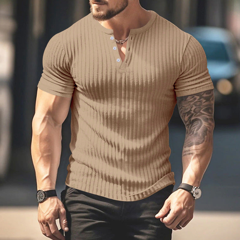 Men's Short Sleeve Henley T-Shirt with Textured Design Lune London