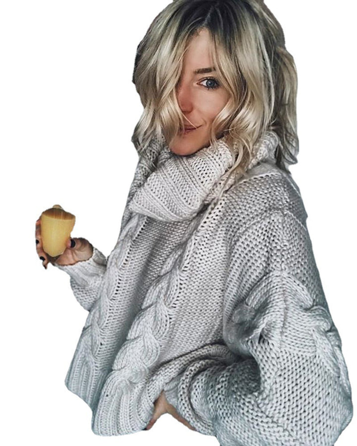 Sweater en tricot court pour femme avec col roulable et motif en relief Chic & Stil