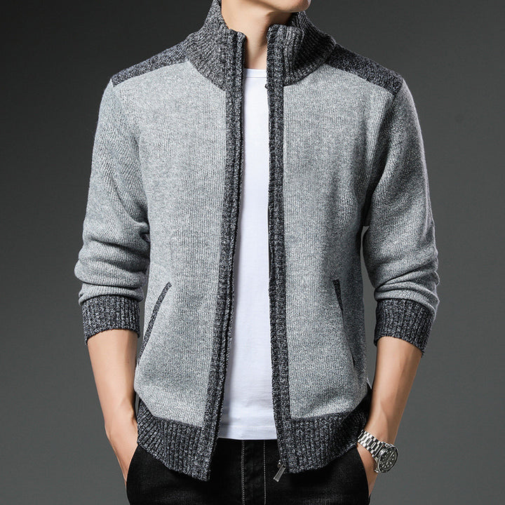 Men's knit jacket with high collar and practical pockets Lune London