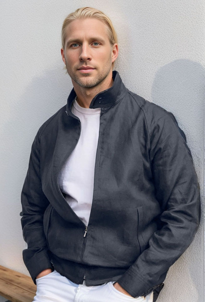 Lightweight transition jacket for men with modern high collar Lune London