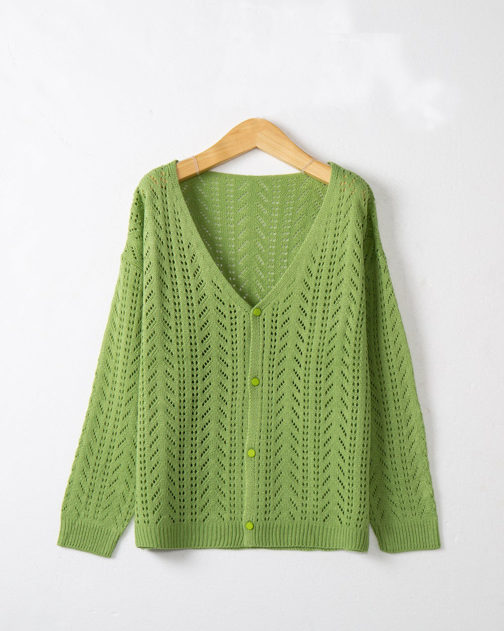 Women's knitted cardigan with airy lace pattern and V-neck Lune London