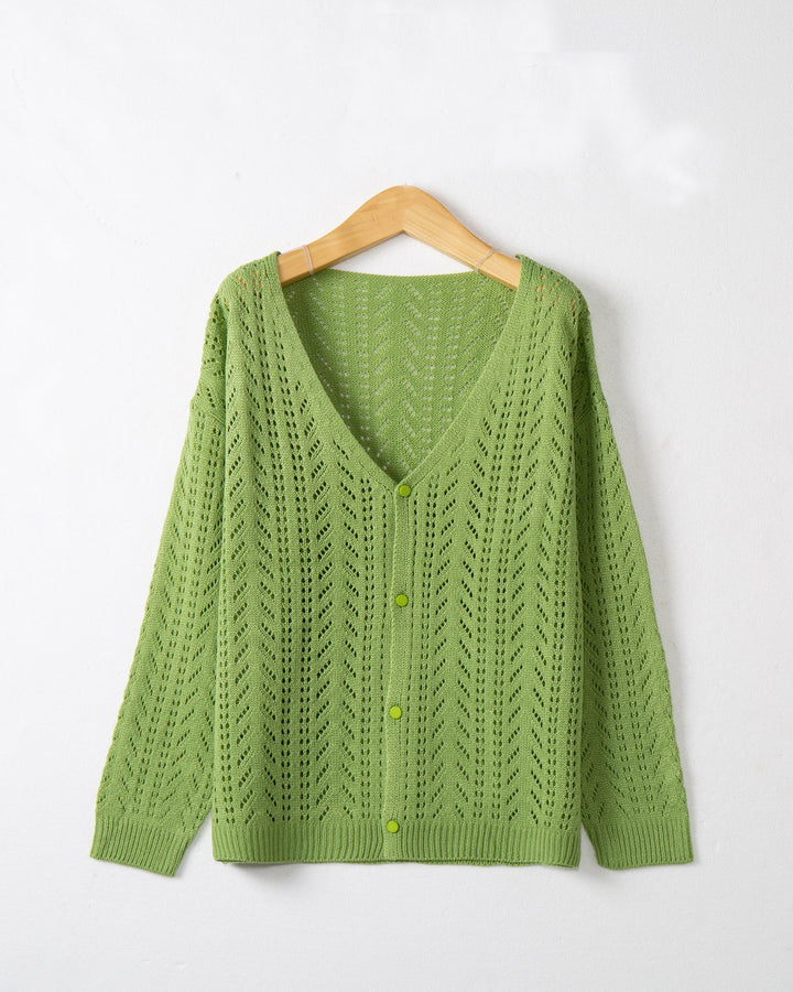 Women's knitted cardigan with airy lace pattern and V-neck Lune London