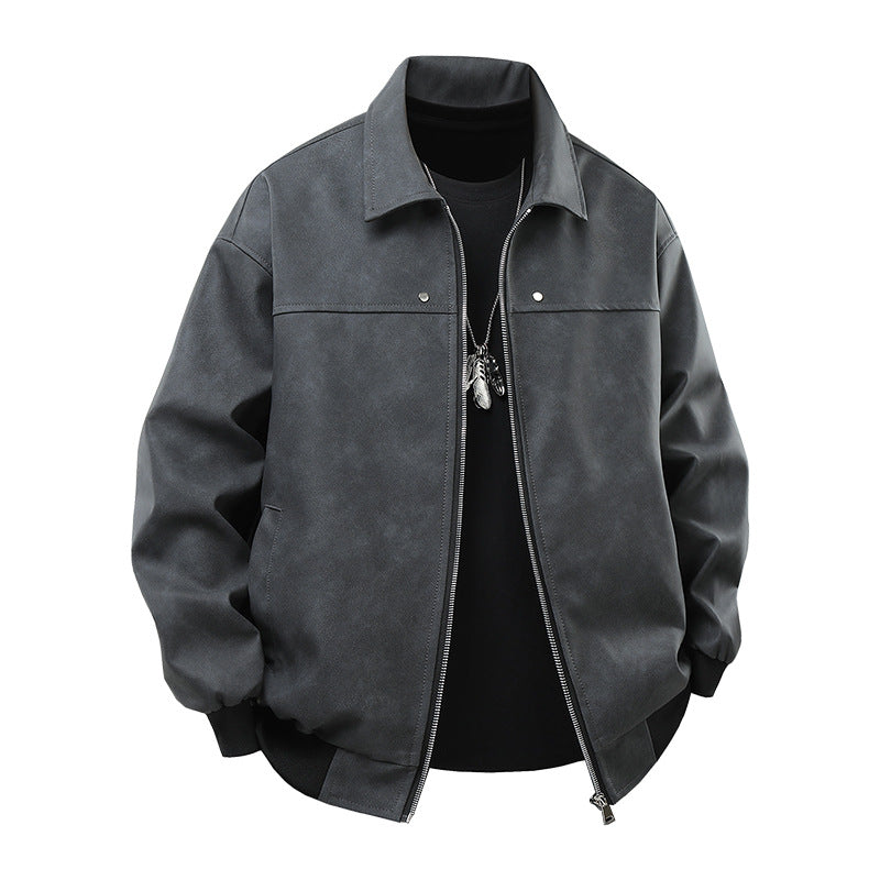 Casual synthetic leather jacket for men with a loose fit and practical zip pockets Lune London