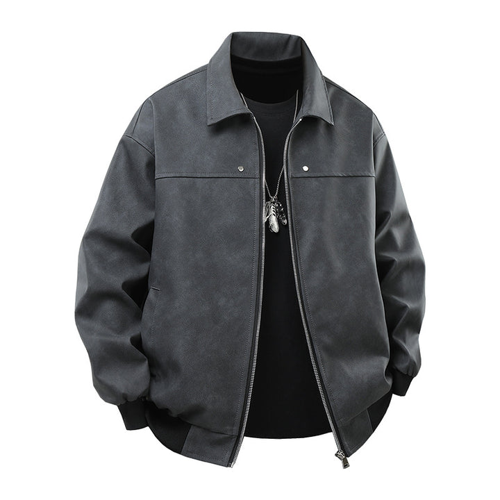 Casual synthetic leather jacket for men with a loose fit and practical zip pockets Lune London