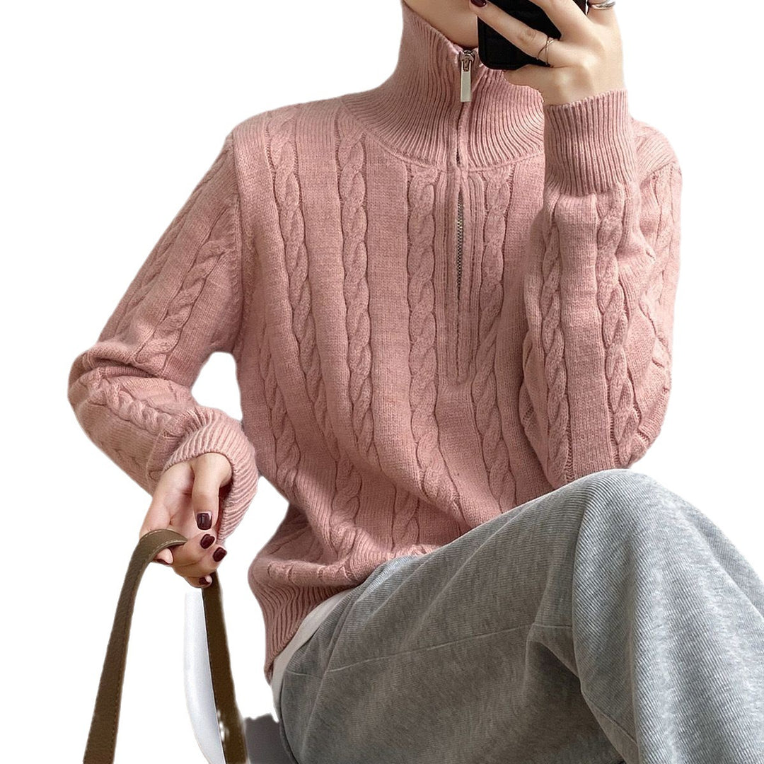 Pull en tricot épais pour femme avec col montant et motif en cable Chic & Stil