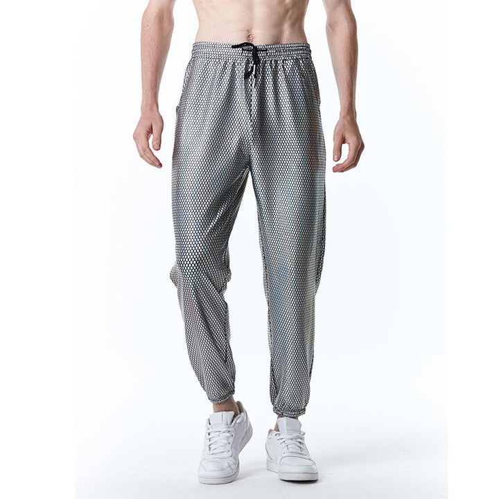 Futuristic mesh pants for men with a trendy metallic look Lune London