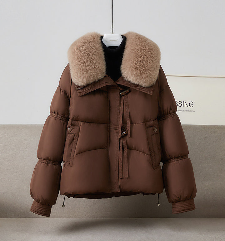 Ladies stylish winter puffer coat with removable faux fur collar Lune London
