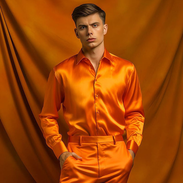 Men's Shirt Made Of Shiny Satin with Modern Collar Lune London