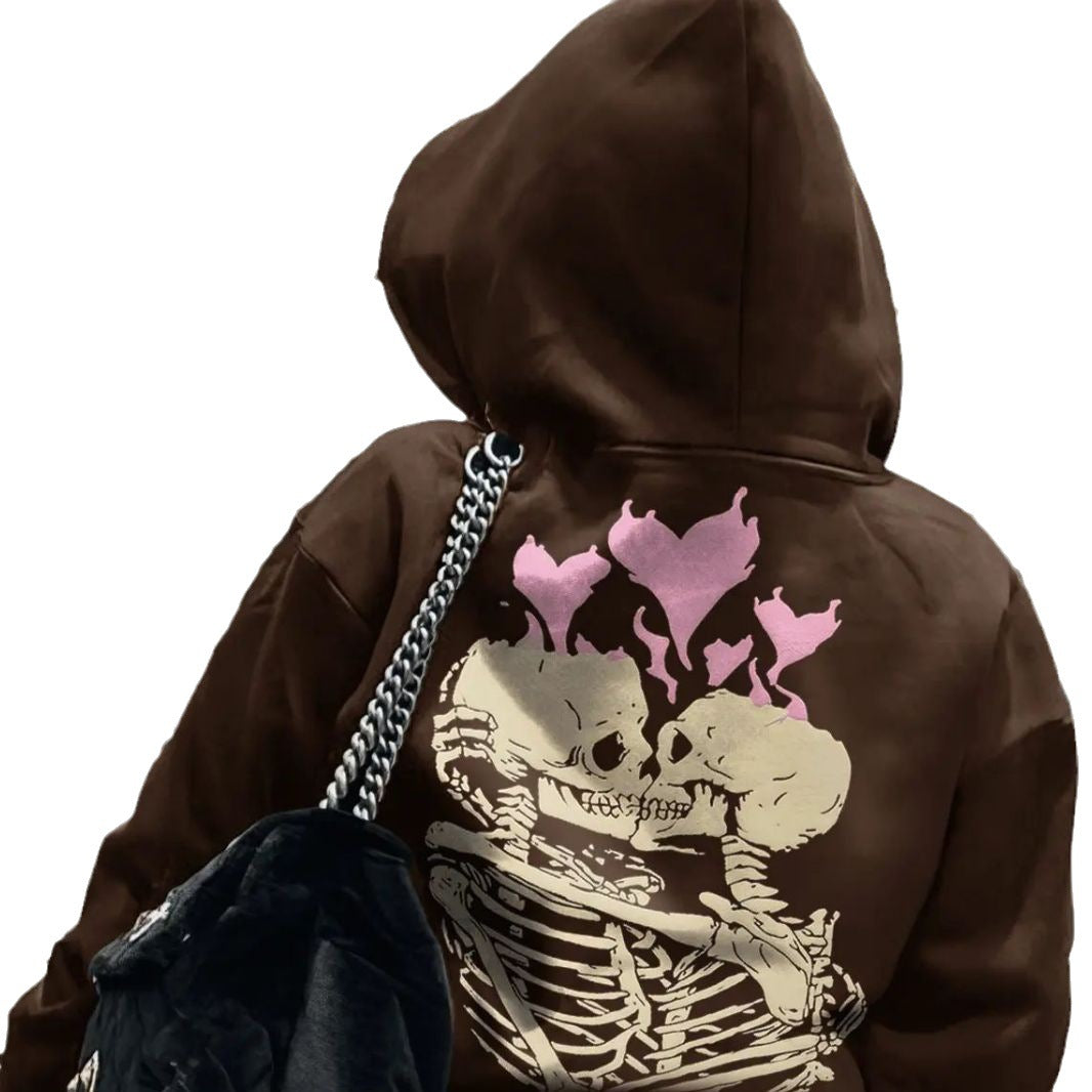 Lady Hoodie with unique skeleton pattern and chic heart graphic