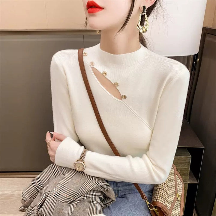 Elegant sweater for ladies with asymmetrical cut and button details Lune London