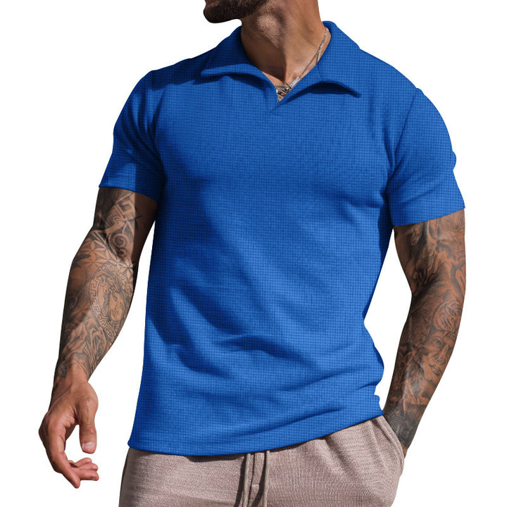 Men's Short Sleeve Polo with Textured Design and Modern Collar Lune London