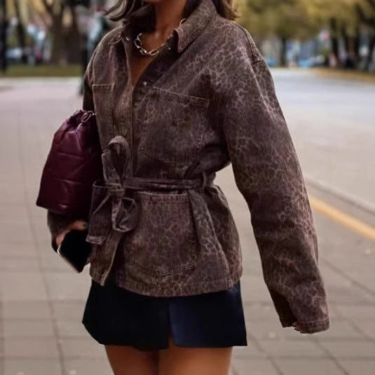 Shirt jacket for women in leopard print with waist belt Lune London