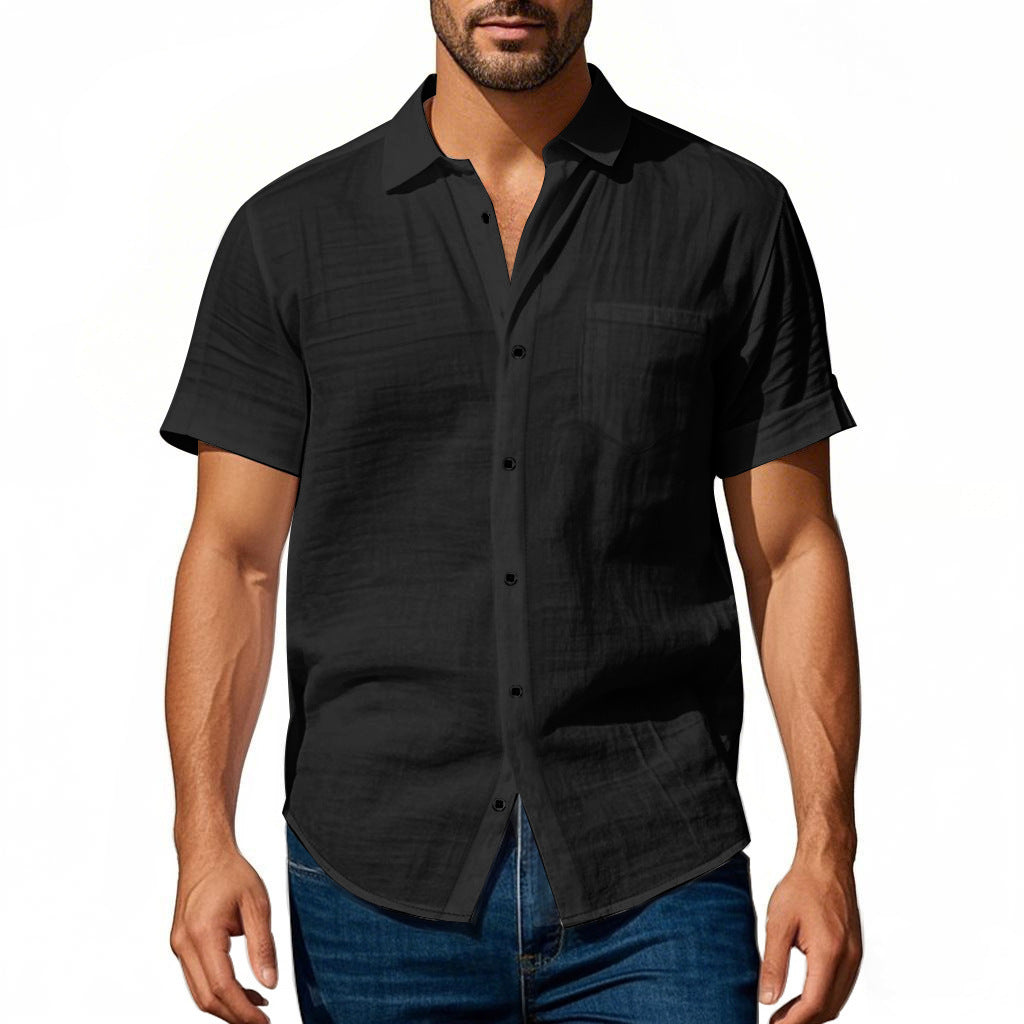 Short sleeve linen shirt for men with structured design and practical chest pocket Lune London