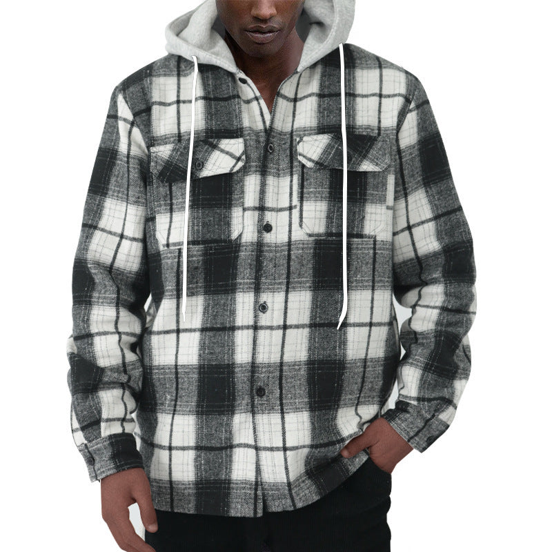 Men's plaid casual shirt with removable hood Lune London