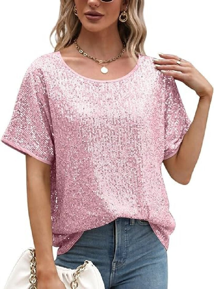 Women Glamorous Sequin Top with Wide Sleeves and Loose Fit Lune London