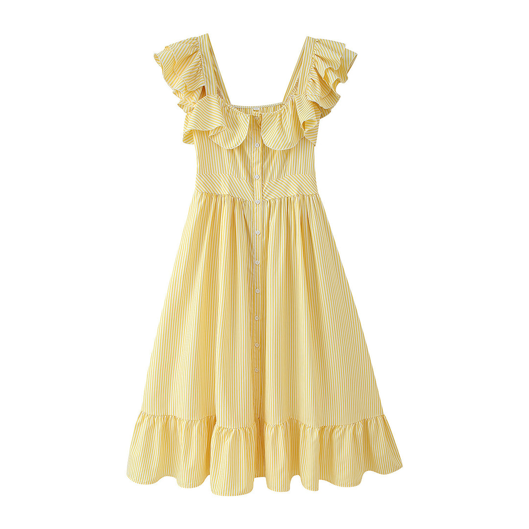 Summer ruffled dress for women with button details and flared skirt Lune London