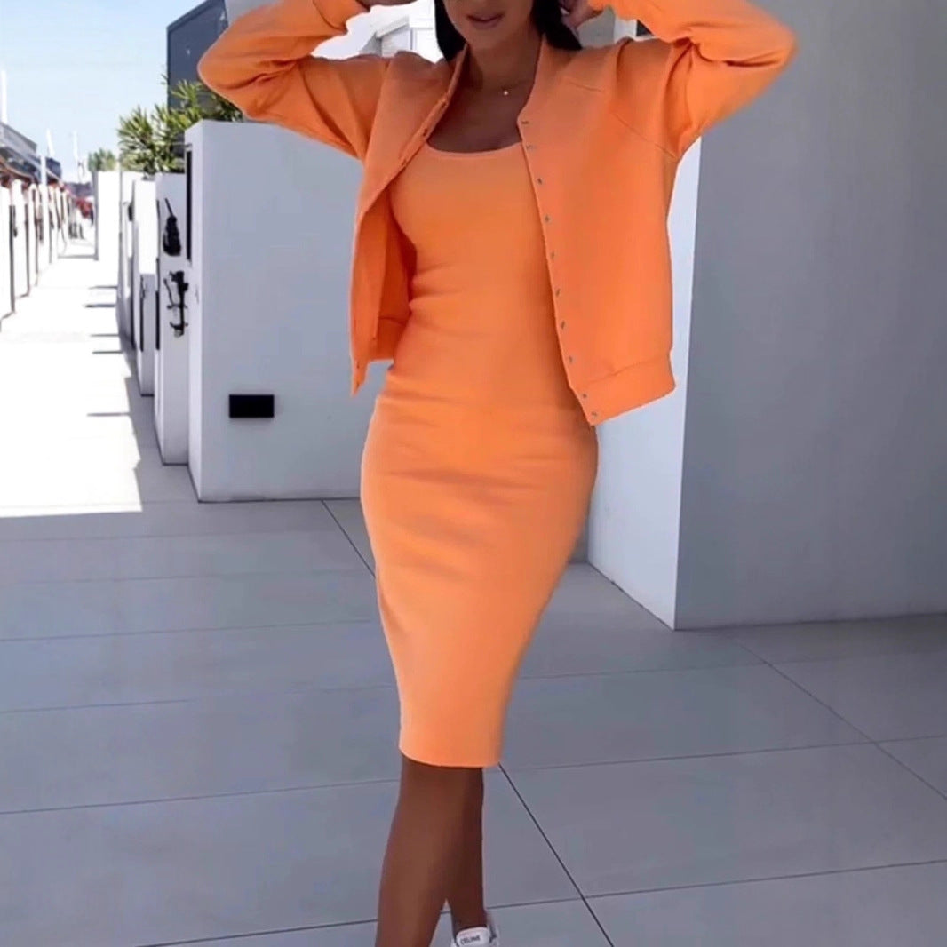 Sporty outfit for women with casual jacket and Lune London dress