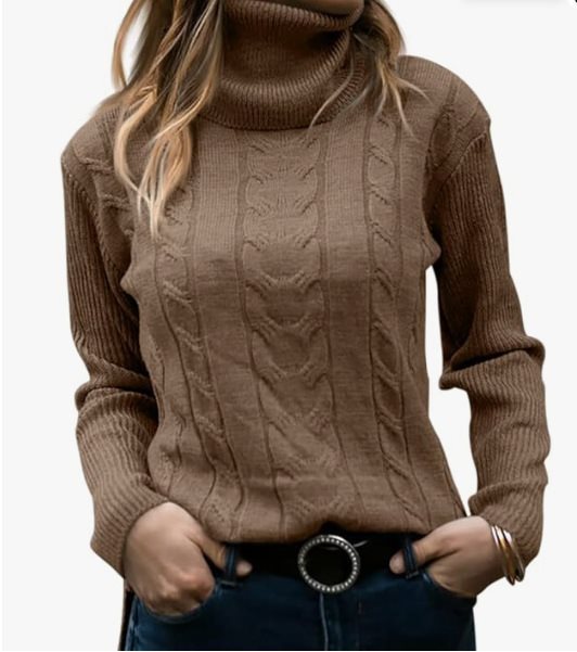 Knit sweater for women with high collar and relief pattern with braids Lune London
