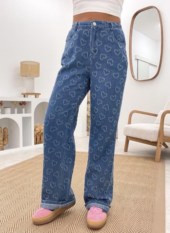 Ladies High-Waist Jeans with unique heart pattern and comfortable fit