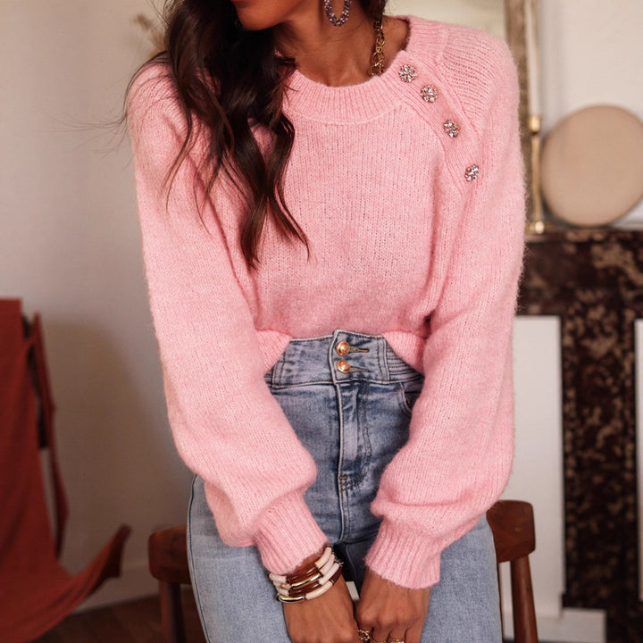 Ladies elegant loose sweater with rhinestone details Lune London