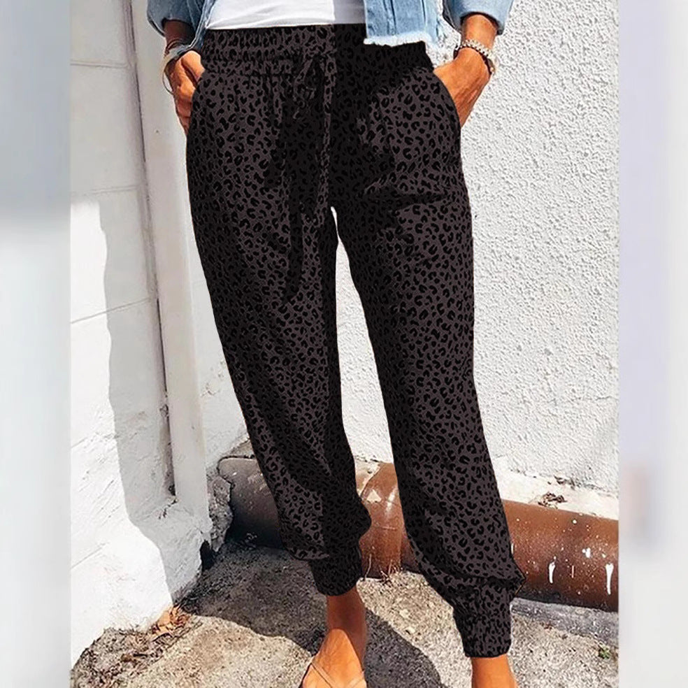 Casual leopard print jogging pants for women with elastic waistband Lune London