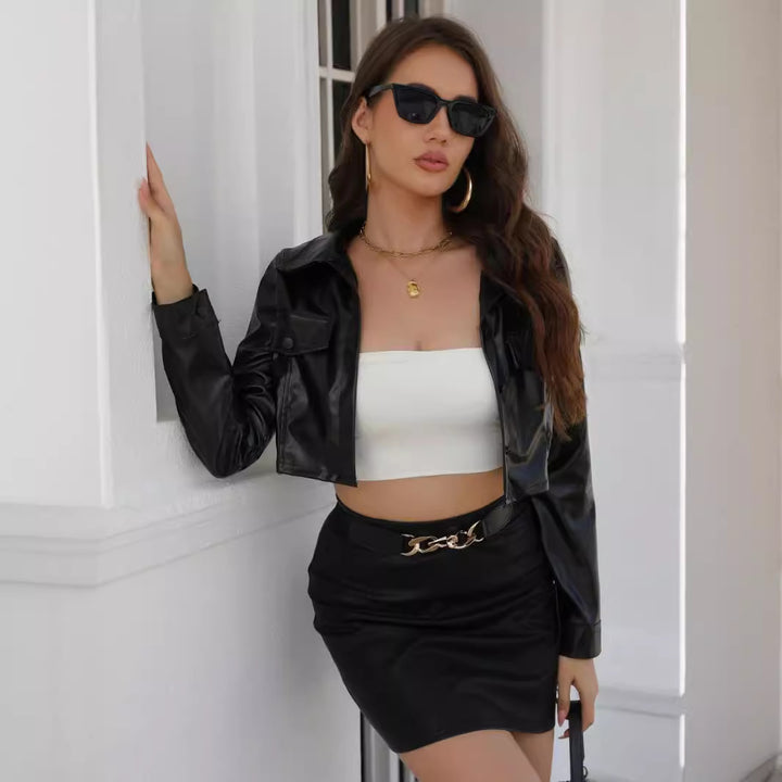 Short faux leather jacket for ladies Lune London