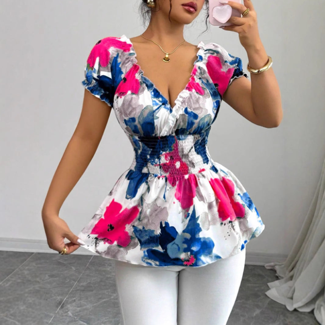 Blouse femme avec volants floraux et taille élastique Chic & Stil