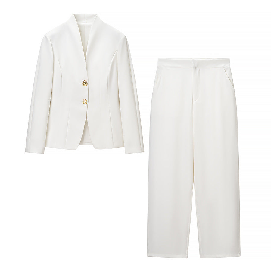 Ensemble Blazer et Pantalon Élegant pour Femmes avec Boutons en Or Chic & Stil