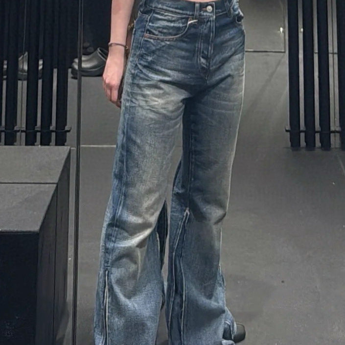 Women's baggy jeans with frayed hem and high slits Lune London