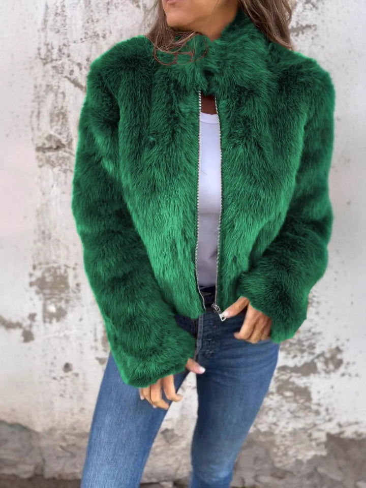 Lune London | Jacket made of faux fur - Loose fit - High collar - Zipper - Long sleeves