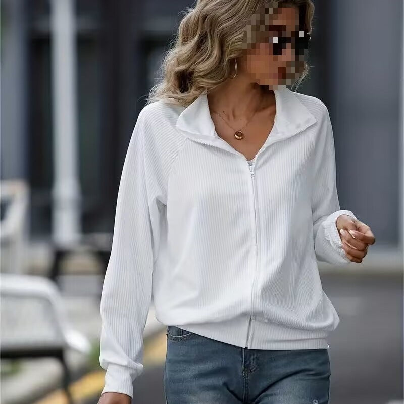 Sporty zip jacket for women with ribbed structure and elegant high collar Lune London