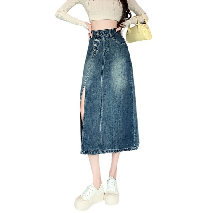 Jupe en denim longue pour femmes avec fente frontale Chic & Stil